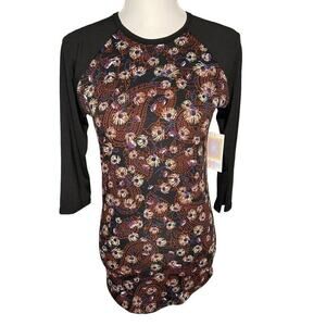 NEW Lularoe Randy XXS‎ Floral Paisley Dandelion Top With Black Sleeves NWT